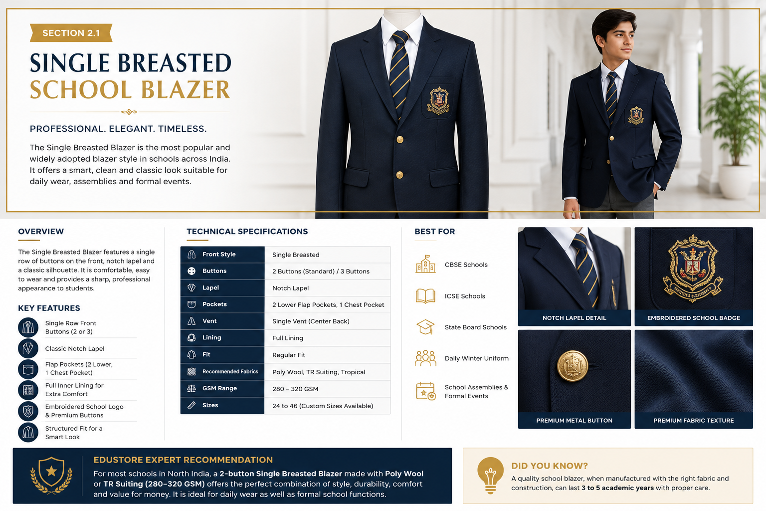 Single Breasted School Blazer